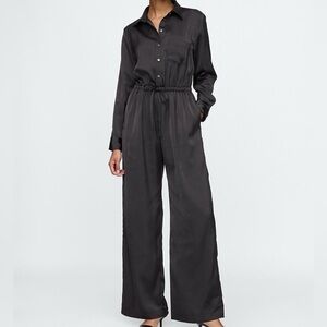 Gap Black Satin Long Sleeve Jumpsuit Size L Tall NWT